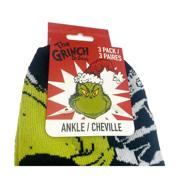 Dr. Seuss The Grinch Christmas Socks Unisex Festive Ankle Socks 3 Pack NEW - Picture 3 of 8
